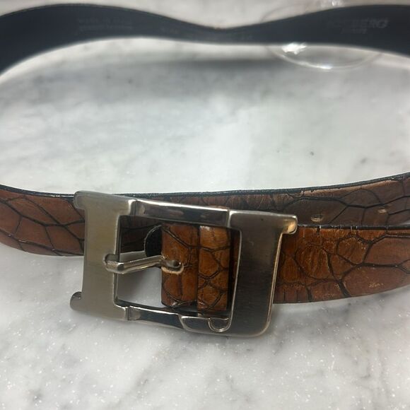 Vintage Iceberg Jeans Brown Leather Croc Embossed Belt Size 42 Italian main image 8